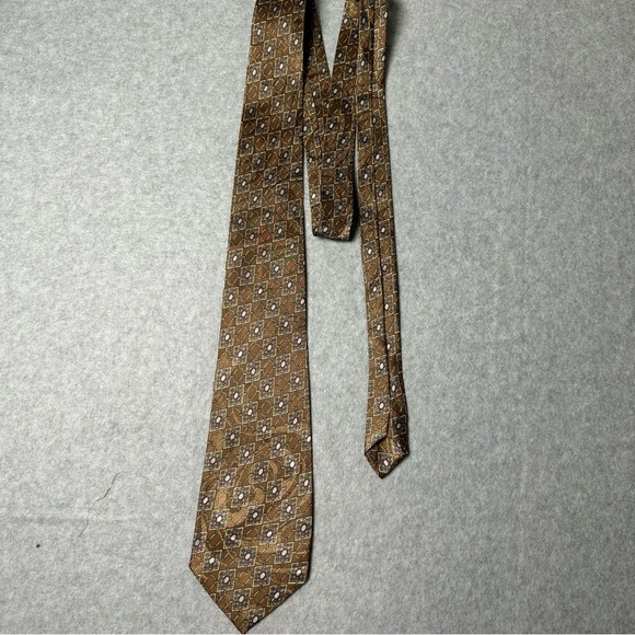 Phineas Creed Other - Phineas Creed Hand Made Men Silk Jacquard Geometric Pattern Necktie Gold Brown
